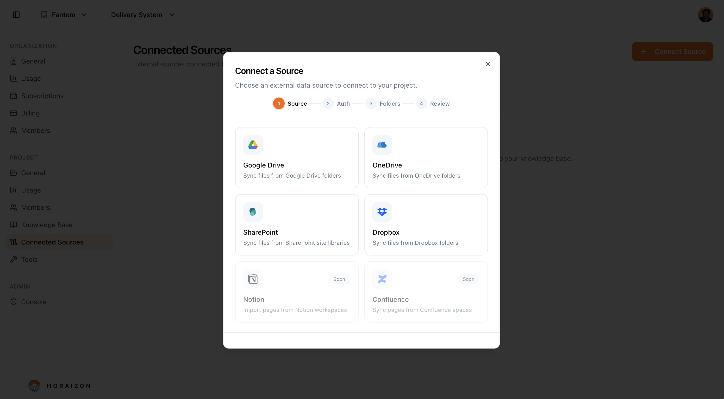 Connect sources like Google Drive, OneDrive, SharePoint, Dropbox, Notion and Confluence